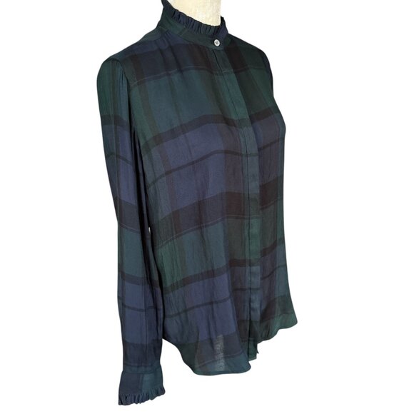 Loft Petite blue and green plaid long sleeve collared button down shirt SP - Picture 2 of 10